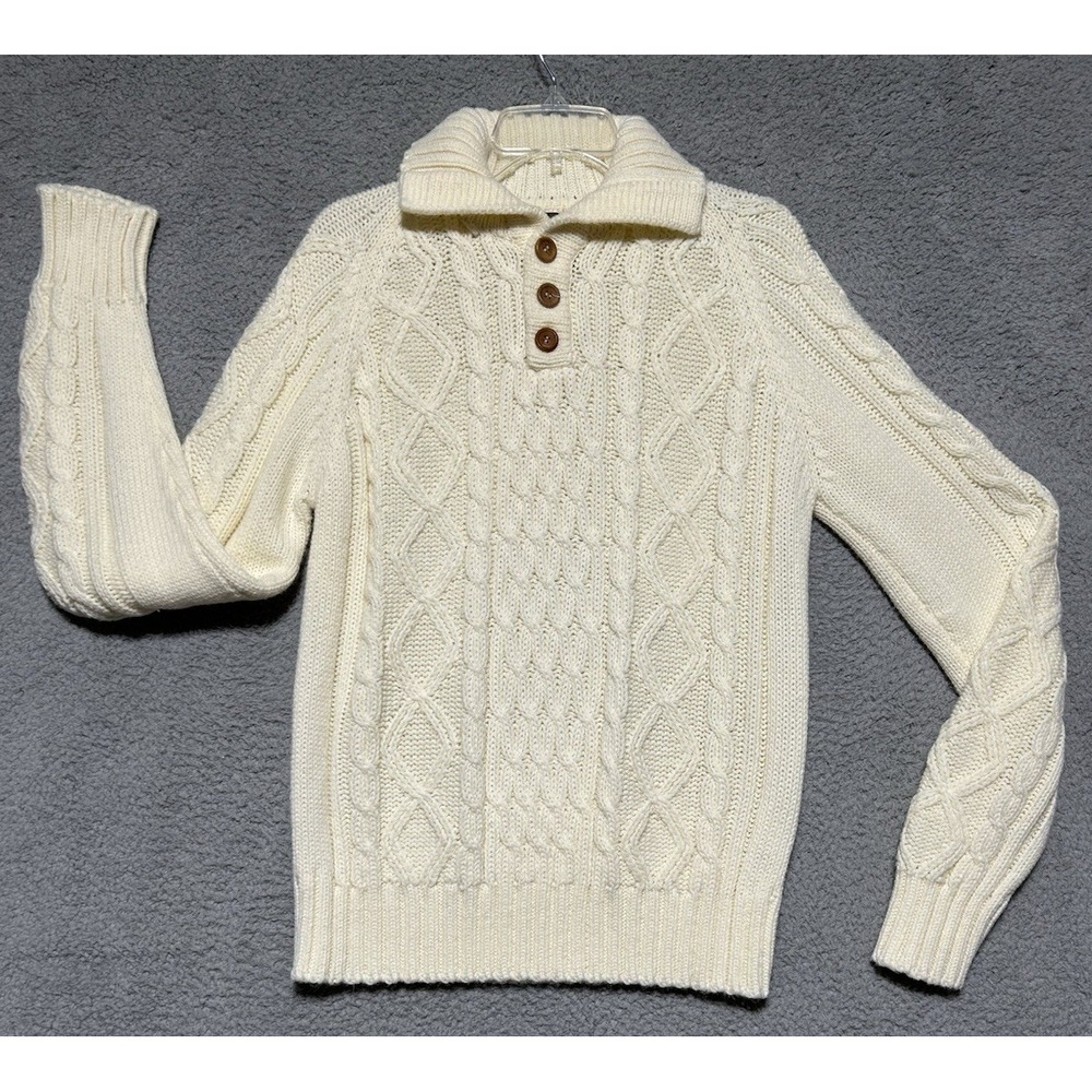 Vintage Sweater Emporium White Ivory Cream Cable Knit‎ Fisherman Chunky Cozy